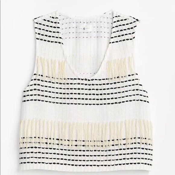 Madewell Lou & Grey Wanderer Cropped Tank in cream threaded detail * fringe - XS - Picture 1 of 7